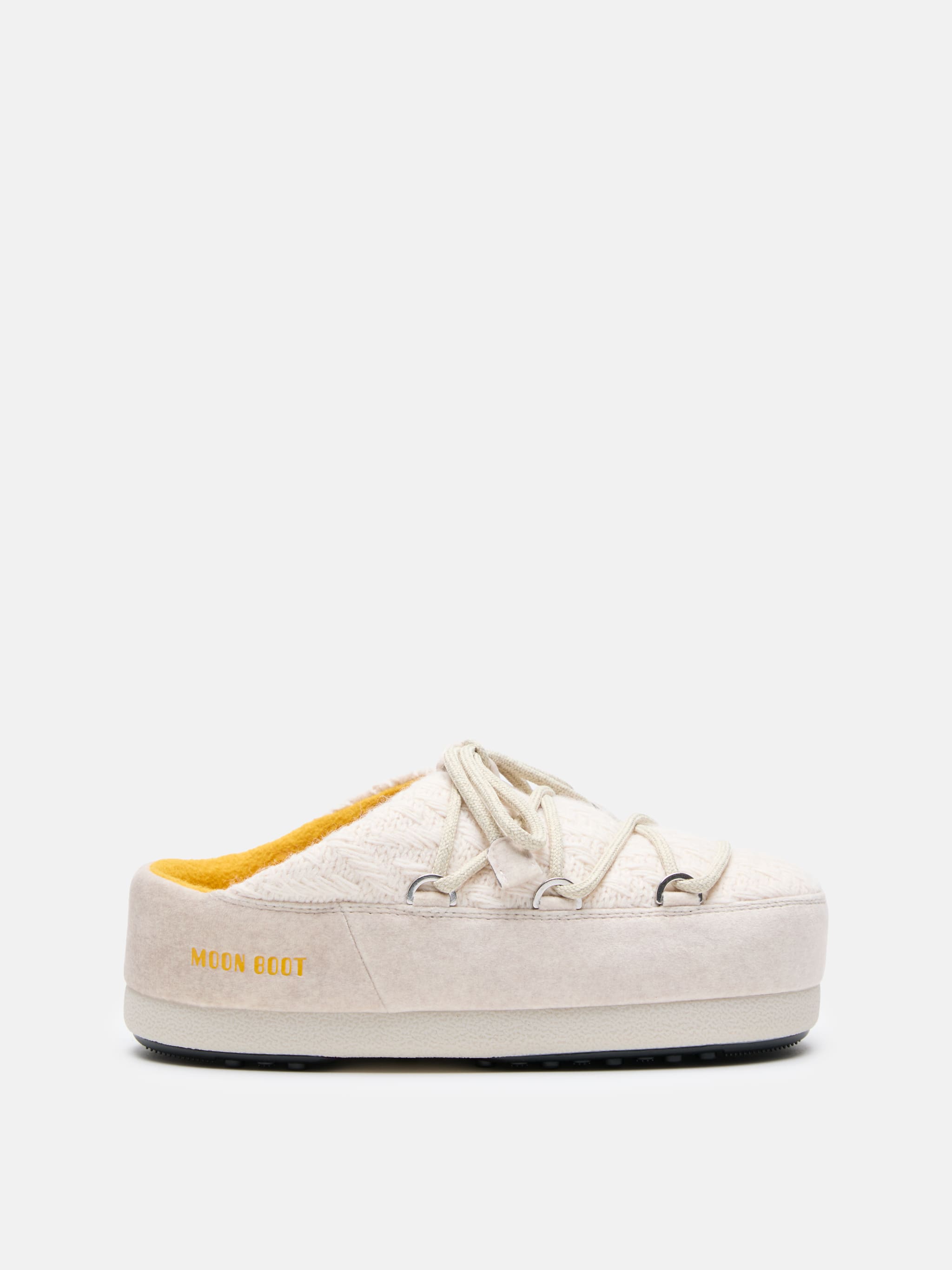 MOON BOOT X GUEST IN RESIDENCE EVX MULES À CUIR BLANC SABLE TRICOTÉ