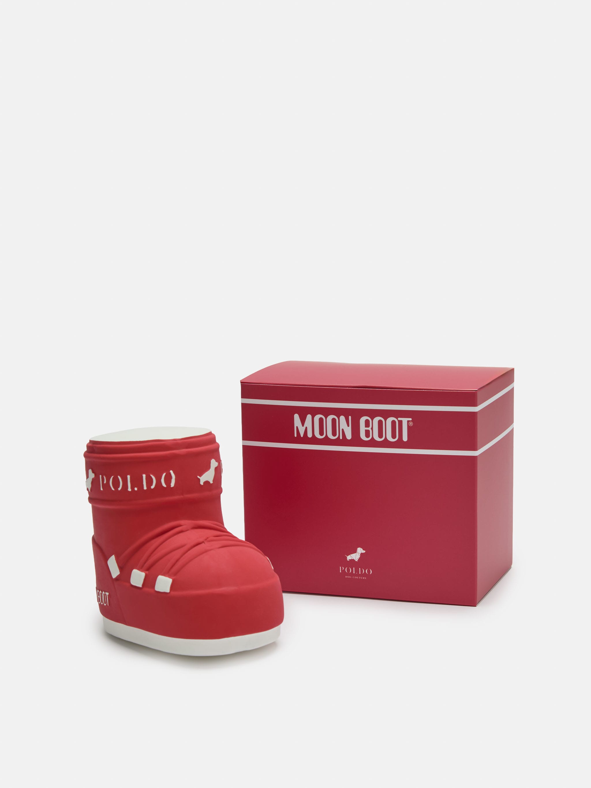MOON BOOT X POLDO DOG COUTURE JOUET CHIEN ROUGE QUI GRINCE