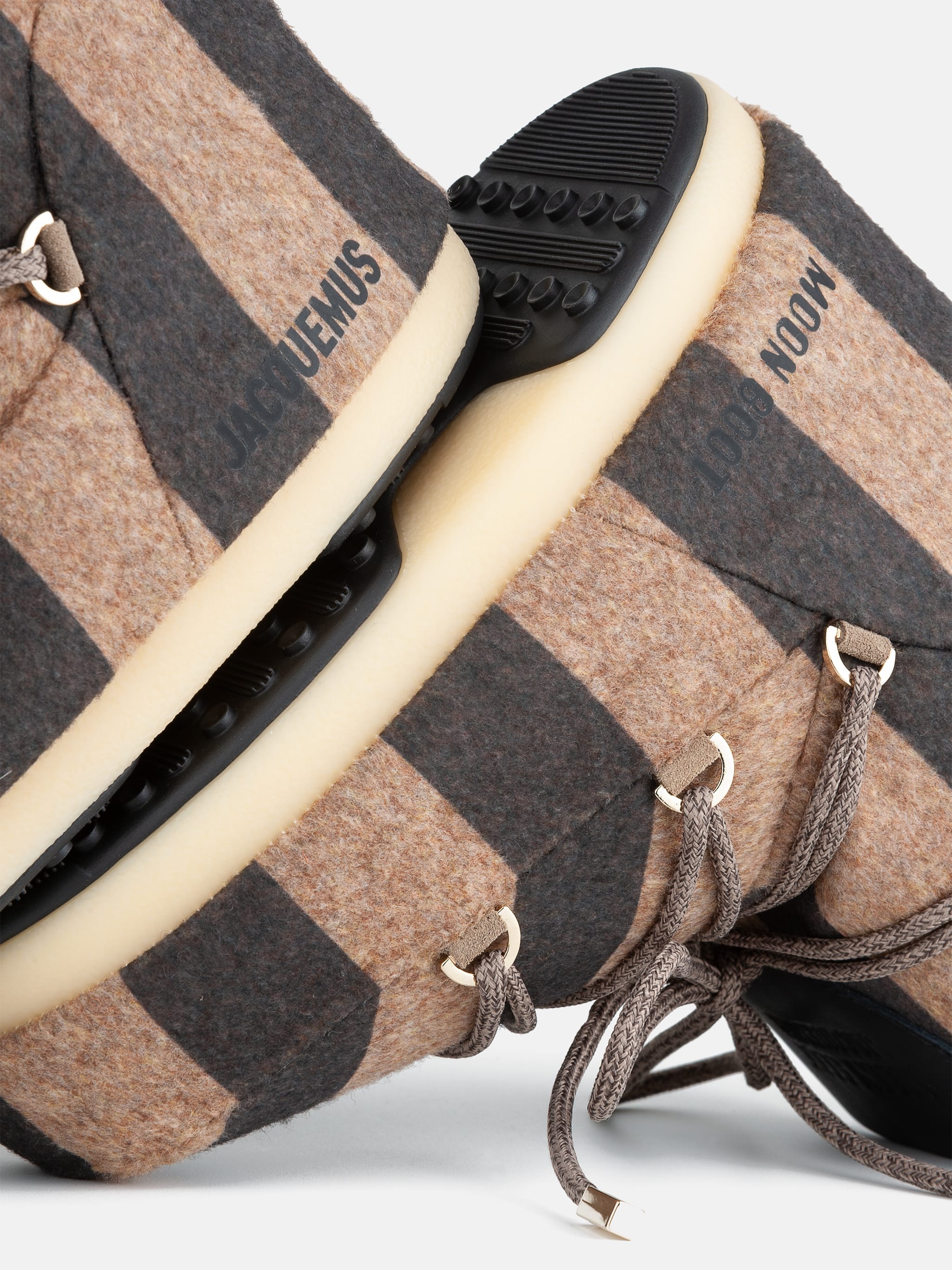 Jacquemus + Moon Boot ICON LOW BEIGE STRIPED FELT BOOTS
