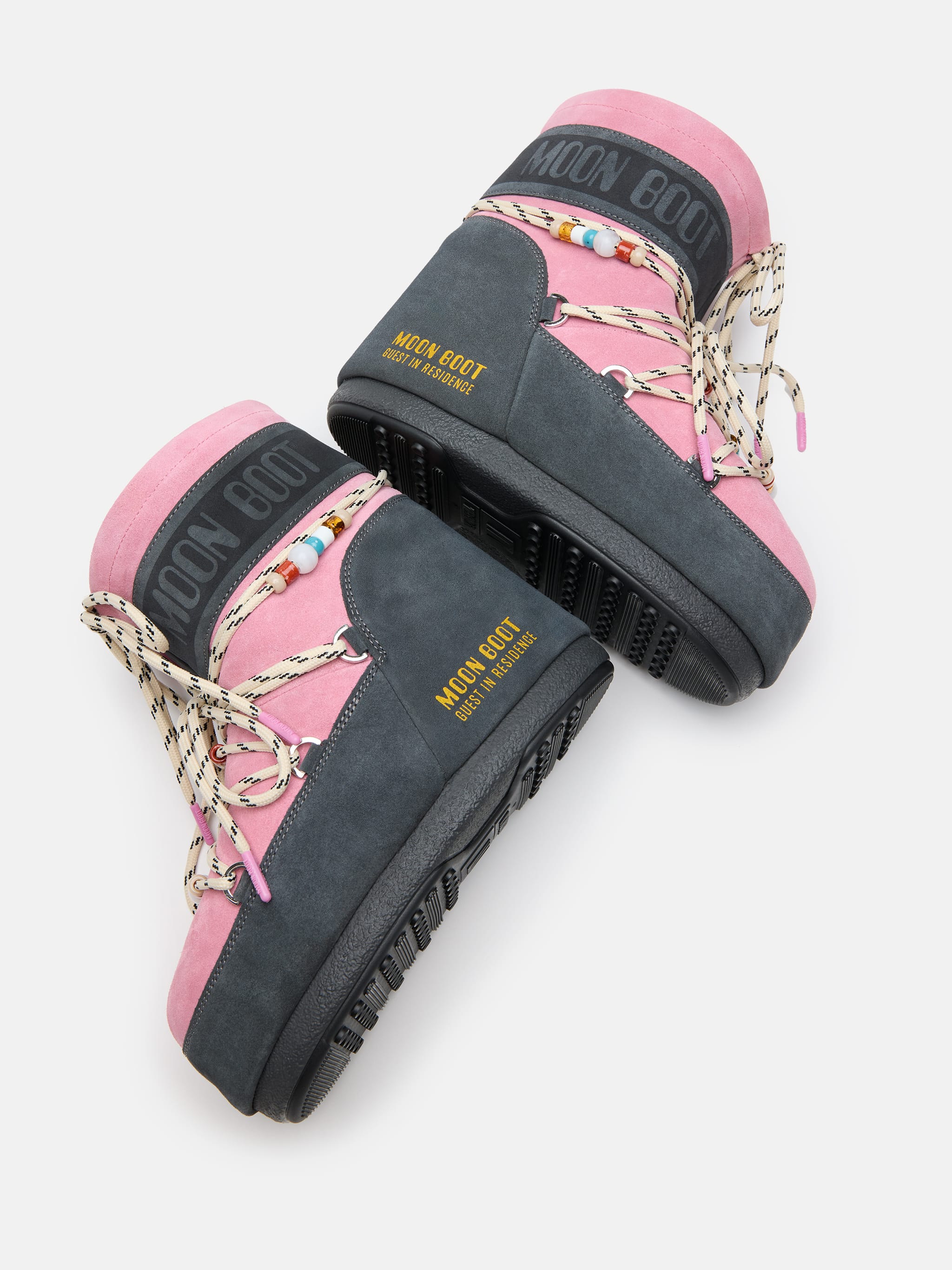 MOON BOOT X GUEST IN RESIDENCE ICON LOW GRIS ET ROSE BOTTES EN SUÈDE À PAILLETES