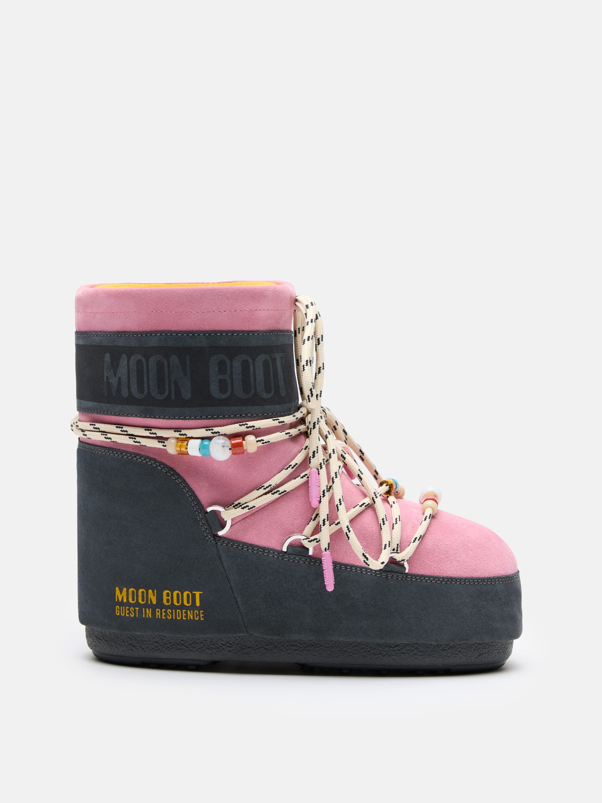 MOON BOOT X GUEST IN RESIDENCE ICON LOW GRIS ET ROSE BOTTES EN SUÈDE À PAILLETES